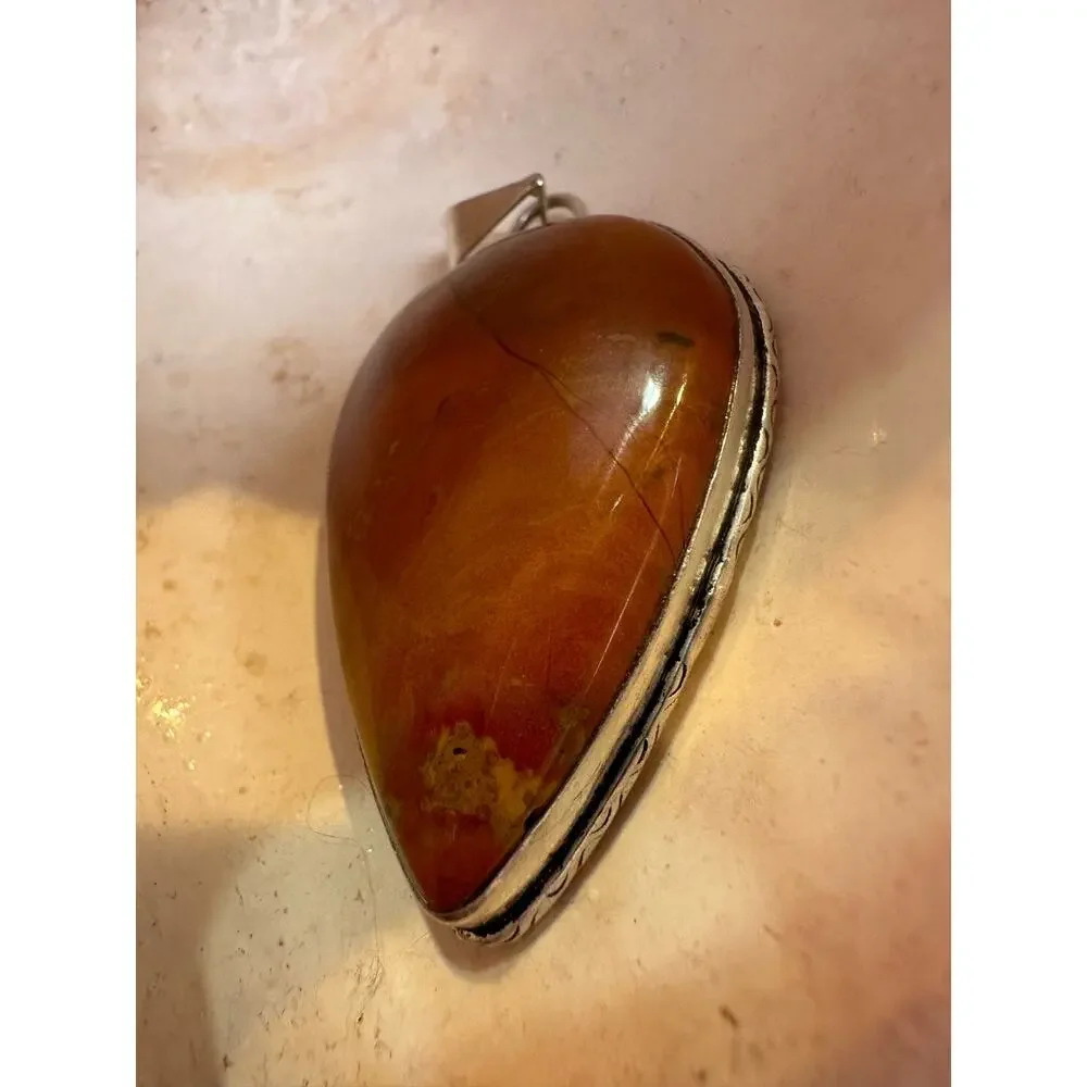 Vintage Y2K Carnelian Agate + Sterling Silver Pendant 2
